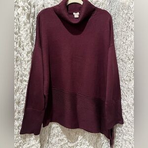 CHICOS ASYMMETRIC PULLOVER TUNIC SWEATER Plum Turtleneck COZY, WOMEN SIZE XL